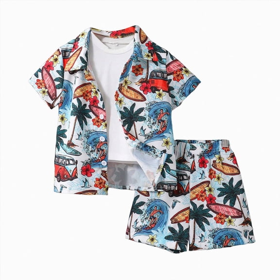 Toddler Baby Boy Clothes Summer Outfits Dinosaur All Over Print T-Shirt & Denim Shorts 2Pcs Kid Clothing Set 7 Years