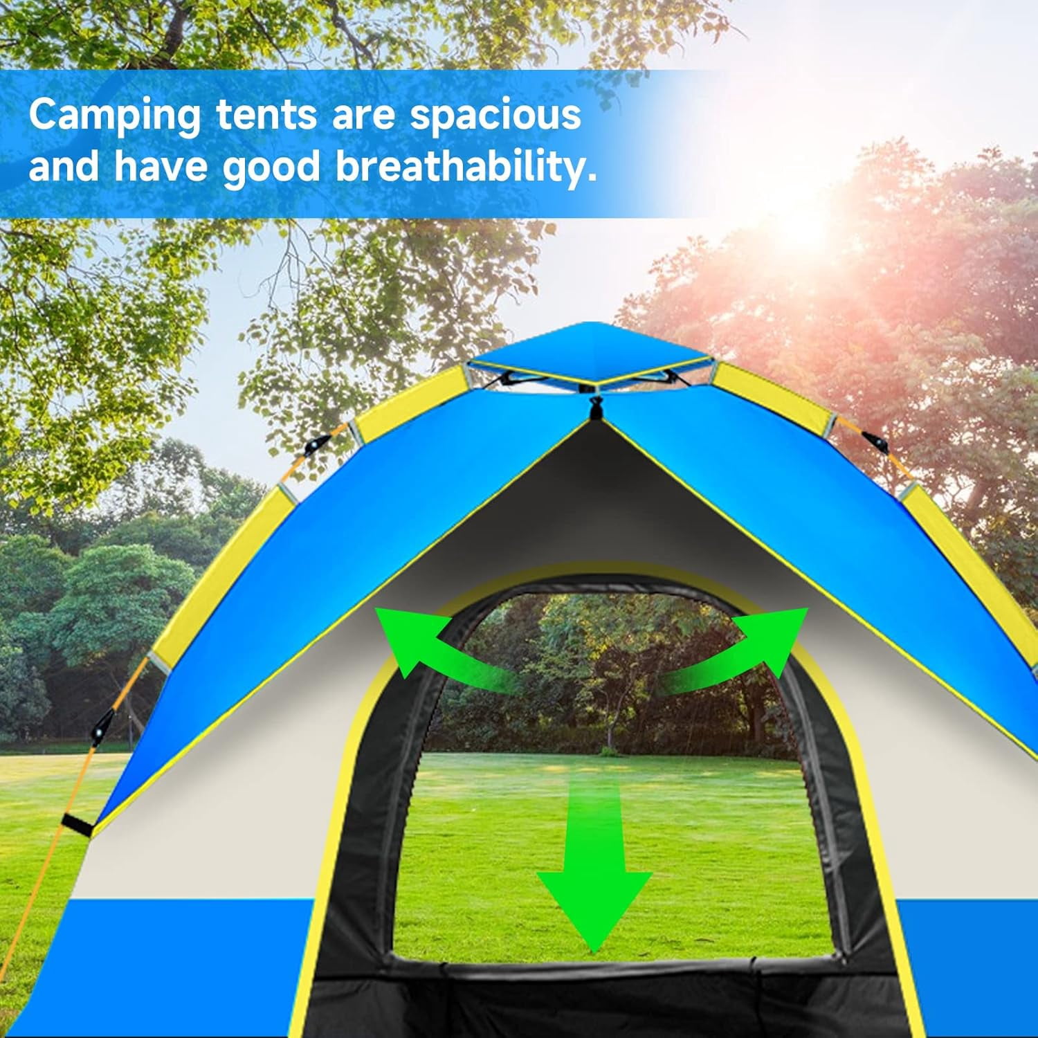 SAN LIKE Camping Tent 3/4 Person Tents for Family Camp Tent Waterproof Outdoor for Backpacking Hiking Easy Setup with Storage Bag,8 Ground ding,4 Windproof Rope (Blue with Doors and Windows)