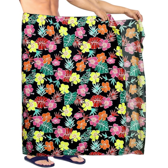 HAPPY BAY Men's Pareo Standard Party Surf Sarong Beach Wrap One Size Midnight, Tropical Summer Vacation Party