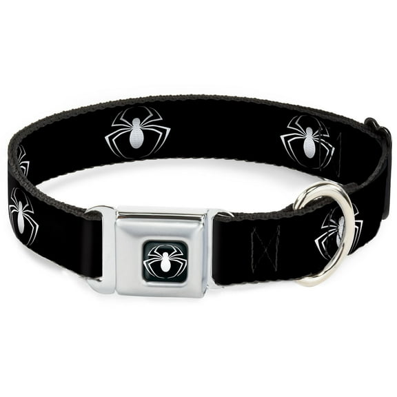 Marvel Comics Pet Collar, Dog Collar Metal Seatbelt Buckle, Spider Logo Black White, 15 to 24 Inches 1.0 Inch Wide