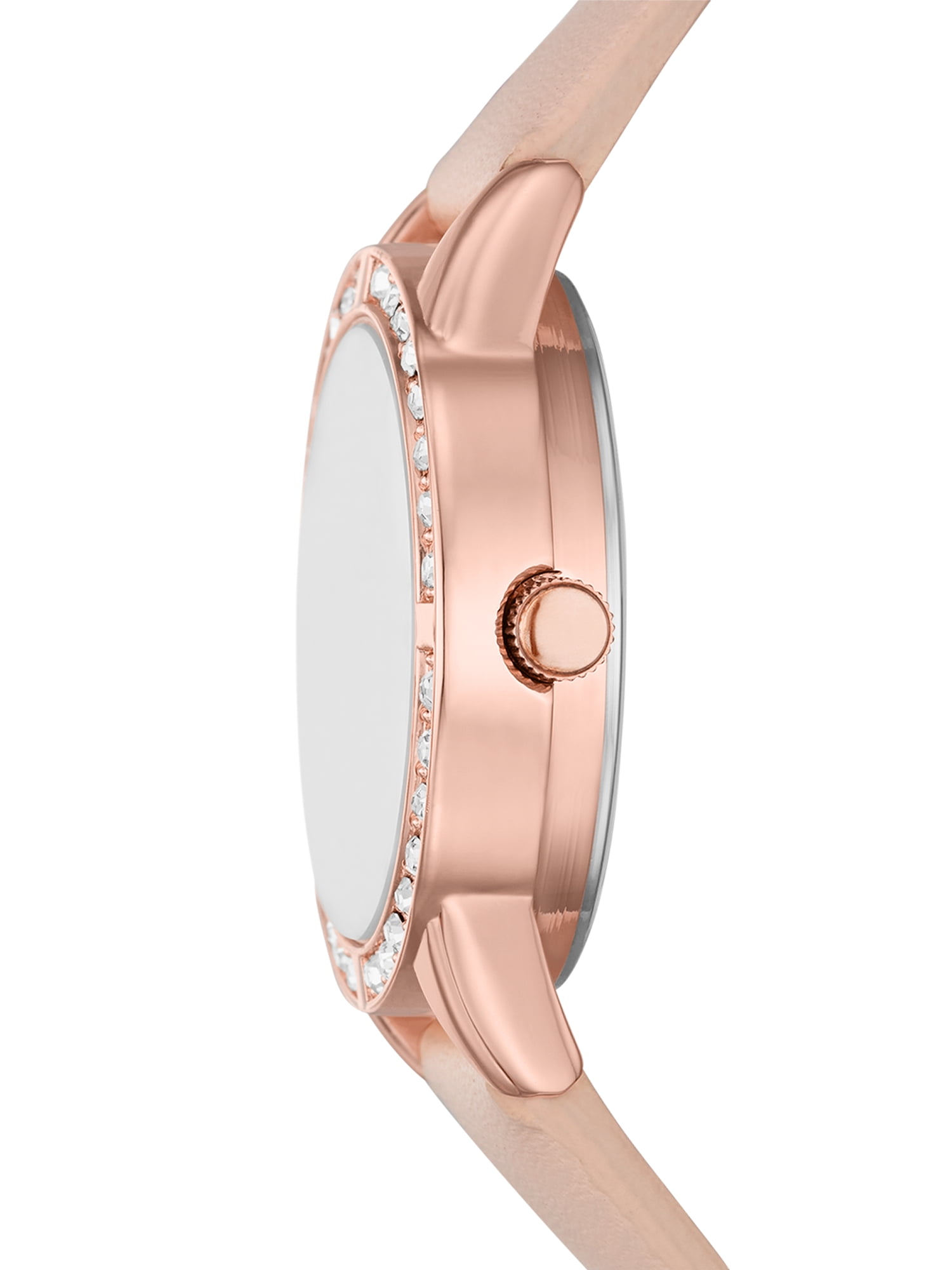Folio Women's Watch Gift Set: Rose Gold Round Case, Mother of Pearl Dial and Blush Faux Leather Strap
