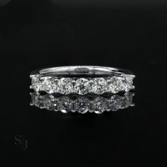 1CT Round Cut Lab Created Diamond Half Eternity Wedding Band Gift Ring in 14K White Gold Plated