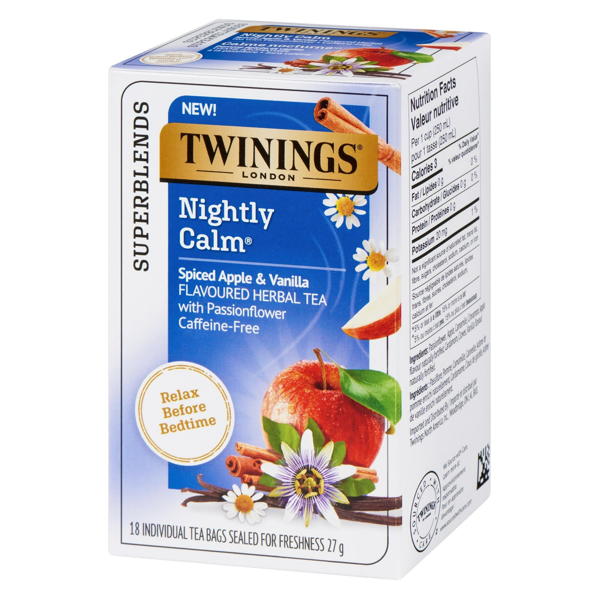Twinings Supermélanges Calme nocturne 18 Sachets de thé Pomme Épicée et Vanille