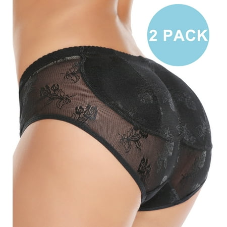 QRIC 2 Pack Women Butt Lifter Padded Panties Hip Enhancer Lace Briefs Body Shaper Underwear with Removable Pads Black XL
