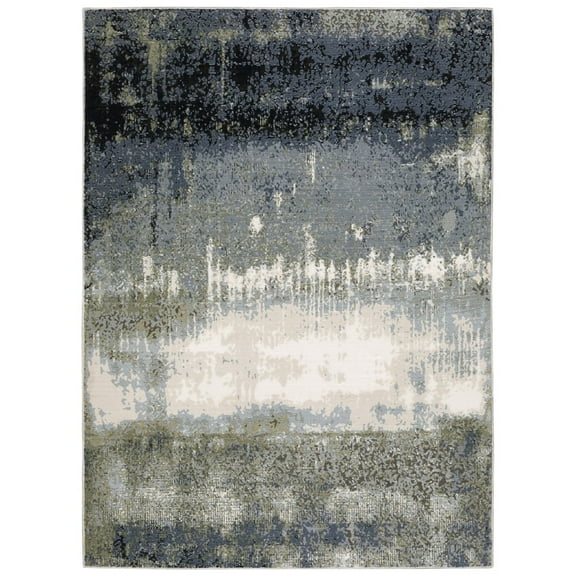 Oriental Weavers Caravan Area Rug - 5571H - 6'7" x 9'6" - in Blue/ Green - Modern Style, Stain Resistant, Family and Pet Friendly , Dining, Living Room Rug