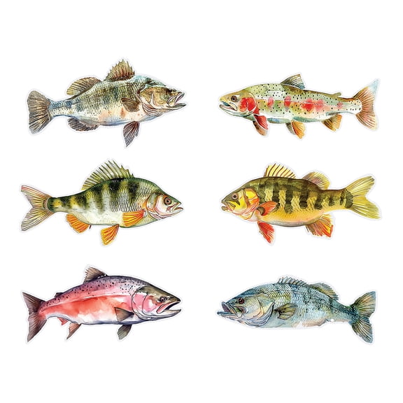 Fun Express 24 1/2" – 24 3/4" Fishing Party Realistic Fish Cardstock Wall Cutouts - 6 Pc.