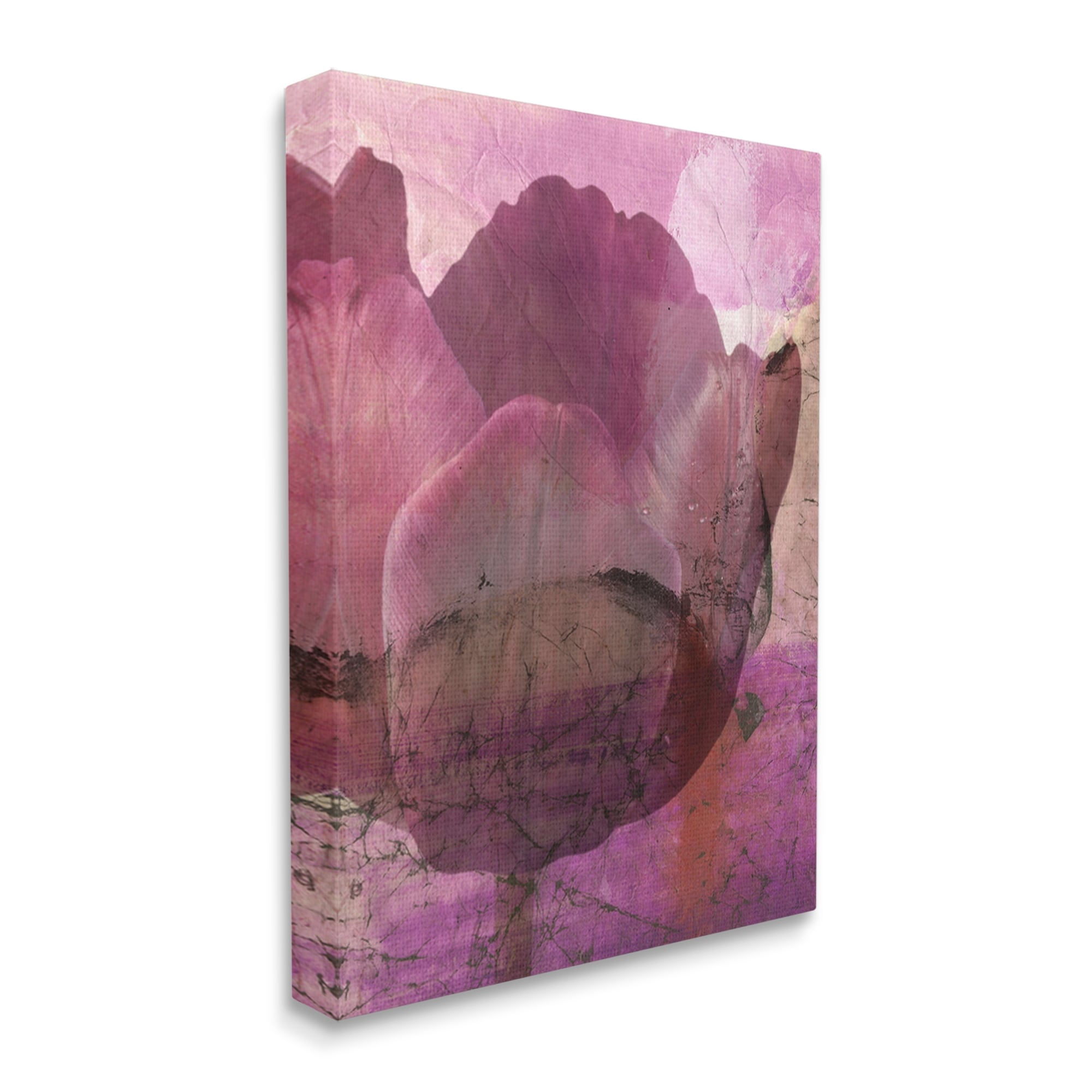 Stupell Abstract Pink Distressed Tulip Collage Botanical & Floral Painting Gallery Wrapped Canvas Print Wall Art