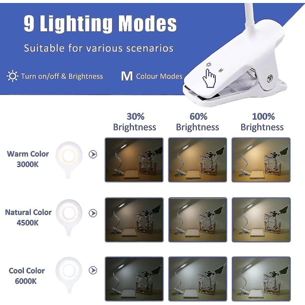 Lámpara de escritorio Led inalámbrica recargable, 3 y 3 regulables, lámpara de noche táctil con Clip para niños, 28 Leds, lectura portátil con Clip para T