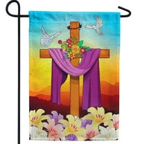 America Forever Cross Easter Garden Flag 12.5 x18 inch Double Sided He is Risen Religious Lilies Flower Doves Spring Holiday Seasonal Easter Day Flags for Outdoor Yard Lawn Decoration