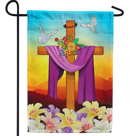 America Forever Cross Easter Garden Flag 12.5 x18 inch Double Sided He is Risen Religious Lilies Flower Doves Spring Holiday Seasonal Easter Day Flags for Outdoor Yard Lawn Decoration