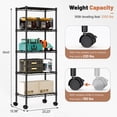 thumbnail image 5 of CONCETTA 5 Tier Heavy Duty Storage Shelves with Wheels, Adjustable Shelving Unit for Garage Kitchen Pantry, 200 lbs per Shelf, Black, 23" L x 13" W x 59" H, 5 of 9