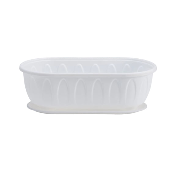 Rectangular Plastic Planter Box, White Long Herb Planter Indoor, Attached Drainage Tray, 1 Pc, Windowsill Placement
