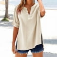thumbnail image 2 of Jxximdong Tshirts for Women Loose Shirt Top Stand Solid Color Sleeve Collar Casual Women's Shirt Women's Shirt Beige Summer Tops L, 2 of 9