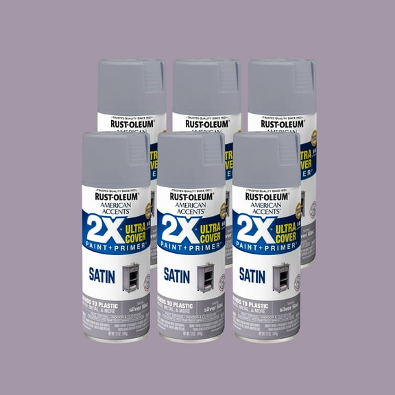 6 Pack, Silver Lilac Rust-Oleum American Accents 2X Ultra Cover Satin Spray Paint-329205, 12 oz