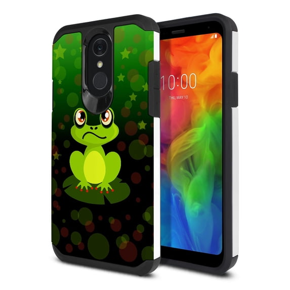 FINCIBO Hybrid Case Hard Plastic TPU Slim Back Cover for LG Q7/Q7+/Q7 Alpha, Frog And Dragonfly Green