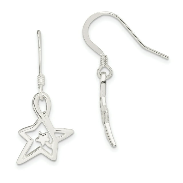 925 Sterling Silver Diamond Cut Star Dangle Earrings Drop Celestial