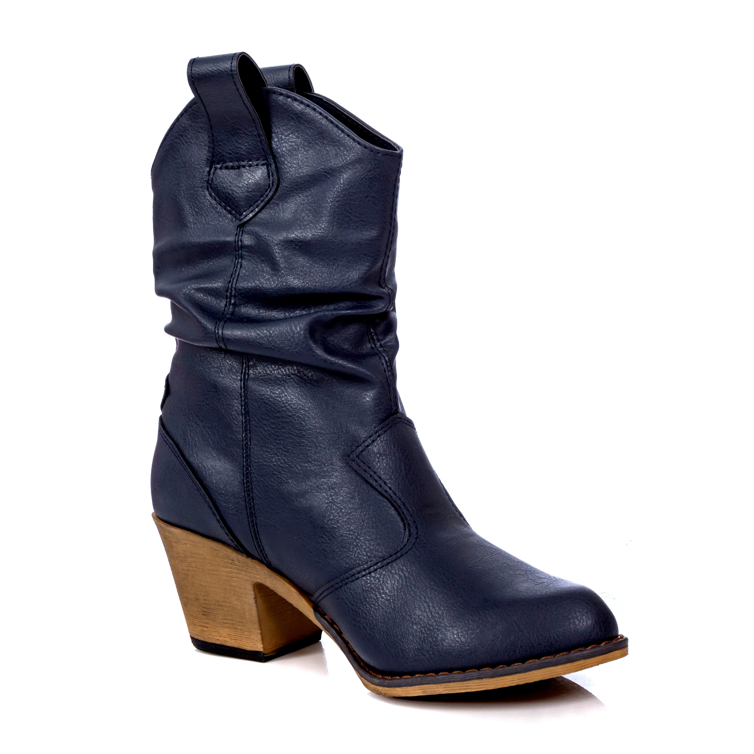 Charles Albert Modern Western Cowboy Boots for Women Fashion Cowgirl Boots Pull Up Low Heel Mid-Calf Boots