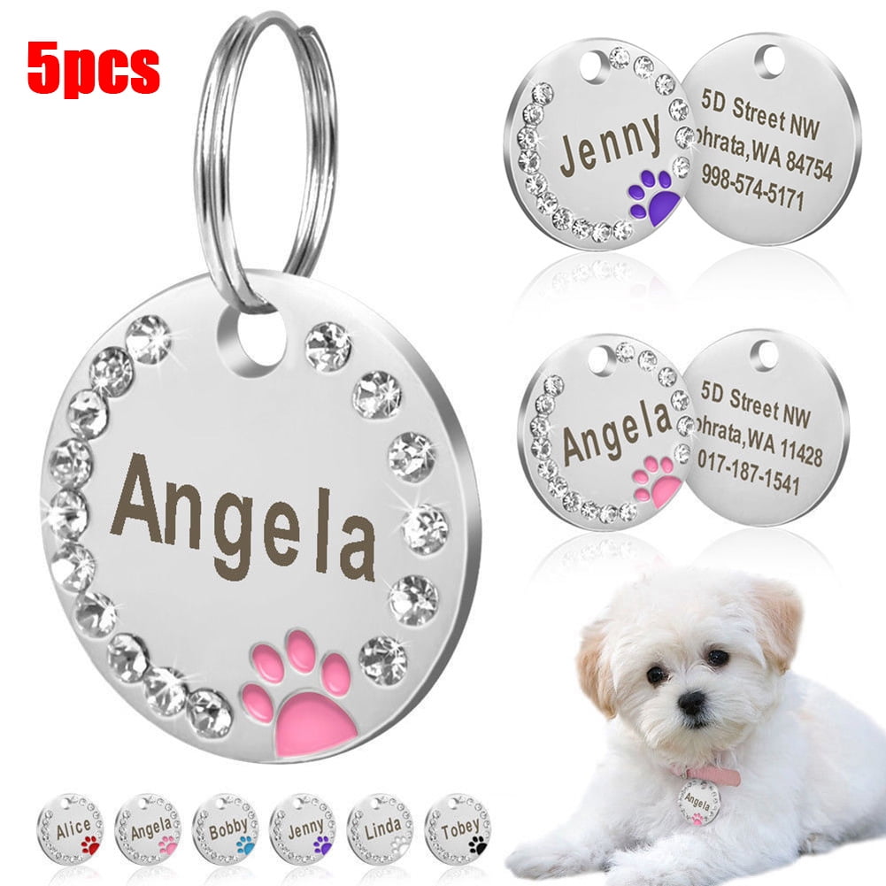 Personalized Pet ID Tag I am micro chipped Anti-lost Engraved Pet ID Name for Cat Puppy Dog Collar Tag Pendant Keyring Pet