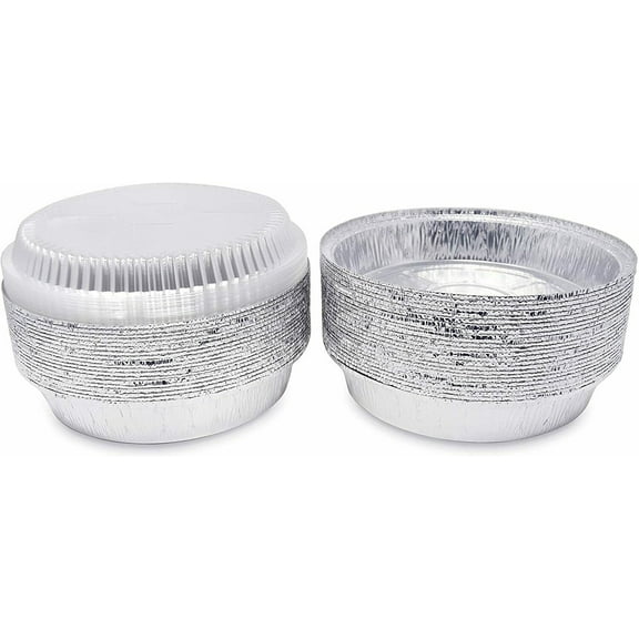 Disposable Aluminum Foil Pan Baking Oven Safe Round 7' with Dome Clear Lids (100)