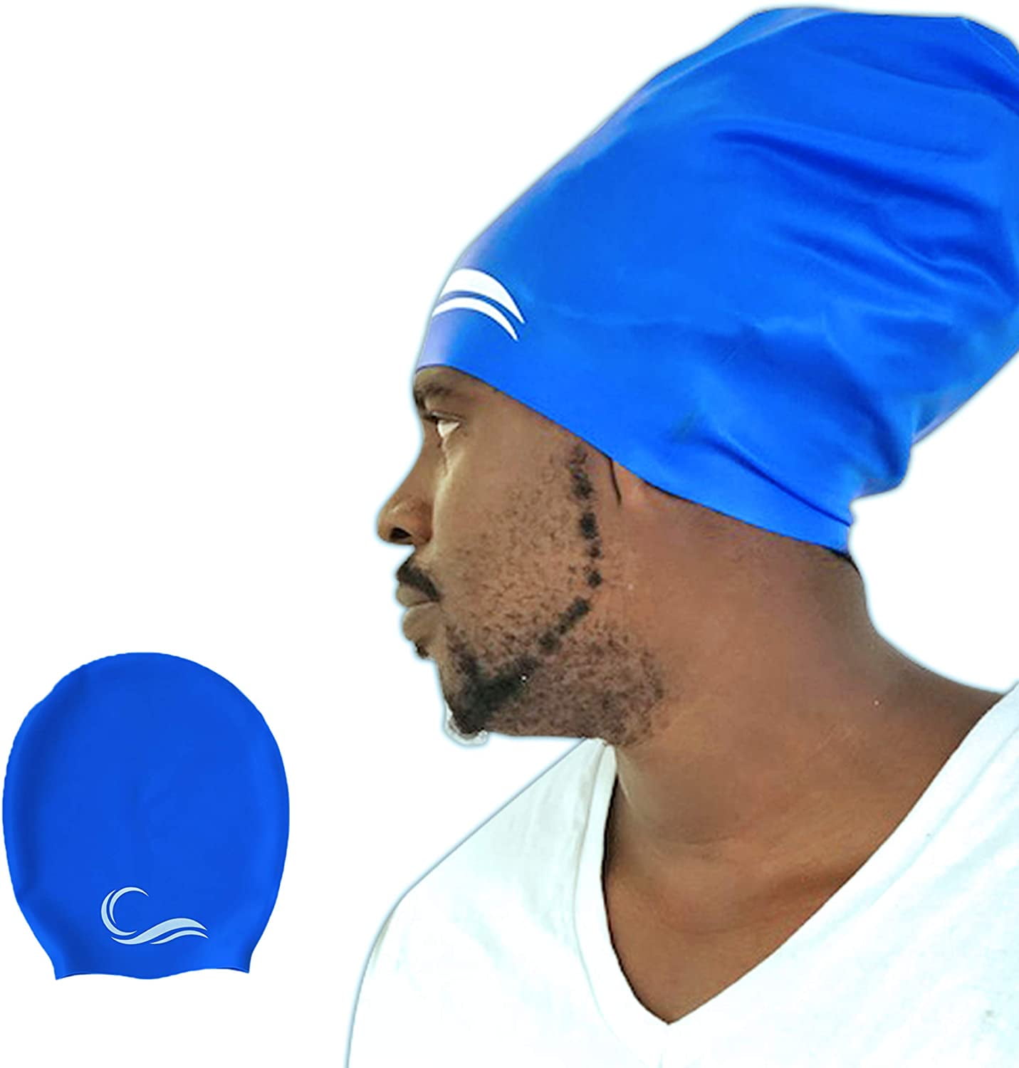 Solid Silicone Swimming Swim Cap Water-proof Adult Caps,Blue 