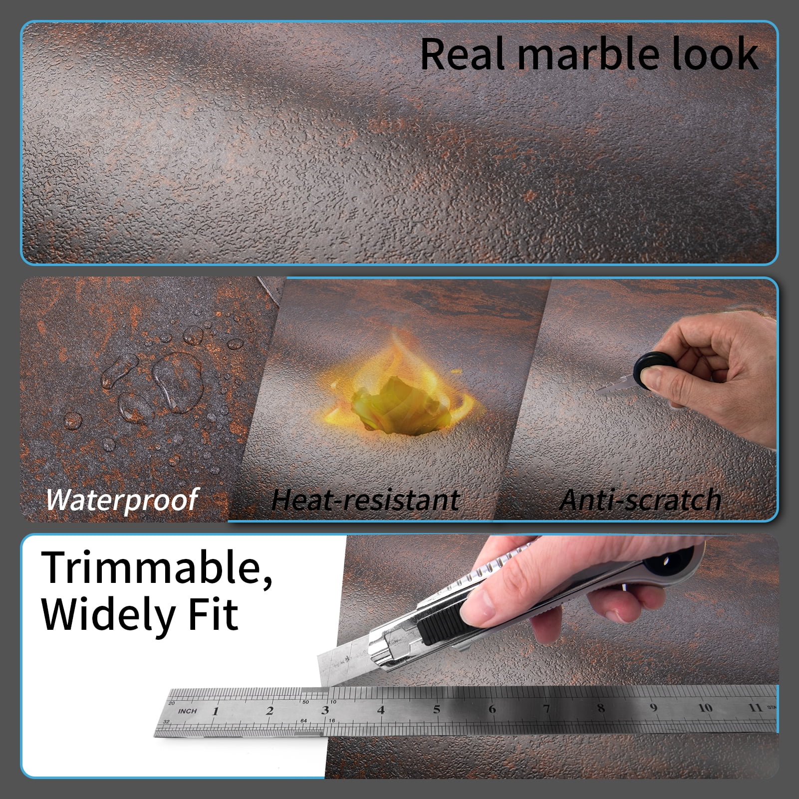 Art3d Peel and Stick Vinyl Floor Tiles,12x12 Inch Self-Adhesive Waterproof Flooring for Kitchen, Bathroom, 30-Pack, Rust Granite