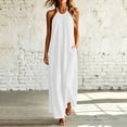 thumbnail image 2 of Miluxas Women's Halter Neck Sleeveless Maxi Dress Pleated Front A Line Looes Flowy Long Dress with Pockets Lightweight Beach Vacation Outfits White, 2 of 7