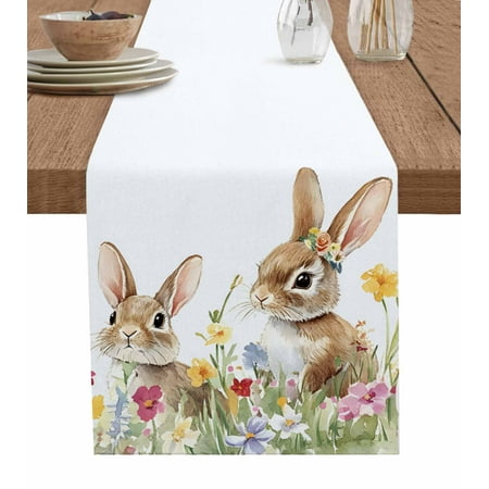 

Table Runner Dresser Scarf 16 x 72 Inch Spring Easter Bunny Cute Rabbits Floral Plants Table Runners Non-Slip Heat Kitchen Dining Table Decor for Indoor Outdoor Home Party Decoration
