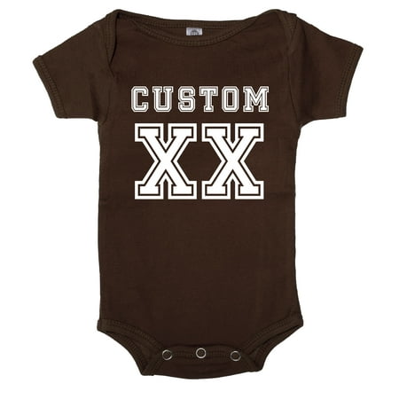 

Custom Baby football romper Personalized baby one-piece with name and number - Espresso CECA165FOOTBALL S9 12-18