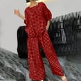 thumbnail image 3 of qolati Women's Pajamas Sets Two Piece Outfits Plaid Loose Short Sleeve Round Neck Top Pjs Wide Leg Pants Set Soft Loungewear Tracksuits with Pockets Red XXXXL 16, 3 of 6