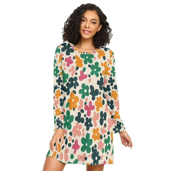 FORMRS Womens Long Sleeve Nightgowns Crew Neck Sleep Shirt Soft Pajamas Sizes S-3XL, Floral Blooms