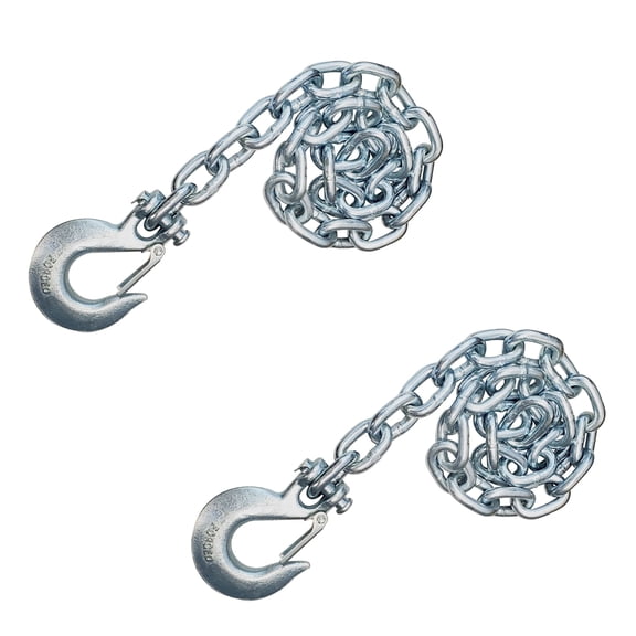 Mega Cargo Control G43 Heavy Duty 3/8" x 37" Trailer Safety Chain w/ Clevis Slip Hook, 5400 WLL, 2 pack