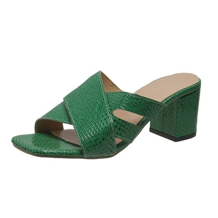 

YanHoo Women s Heel Sandals Square Open Toe Chunky Heel Cross Strap Sandal Ladies Summer Casual Slide Shoes
