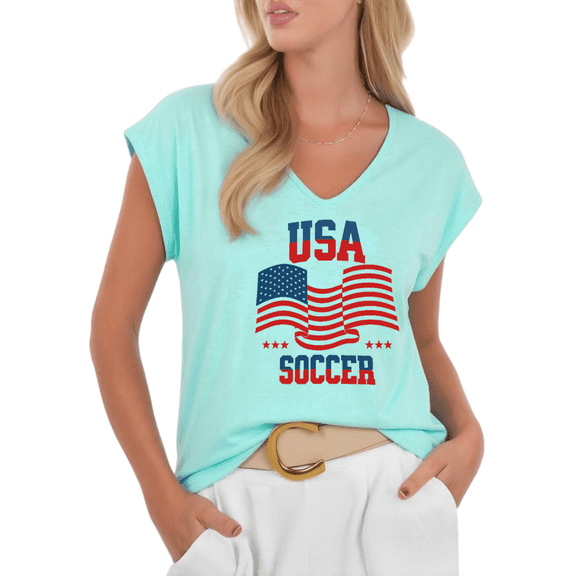 Cozymy Womens USA Flag Soccer Graphic Print Tshirt V Neck Sleeveless T Shirt Lightweight Graphic Tees Shirts Tops