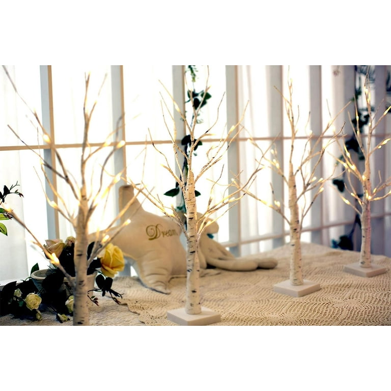 Enhon 2 Pcs 2ft Lighted Birch Tree Decor with Timer, USB, Battery Powered  Artificial Branch Tree with 8 Modes, Remote Control, Tabletop Tree Light  for