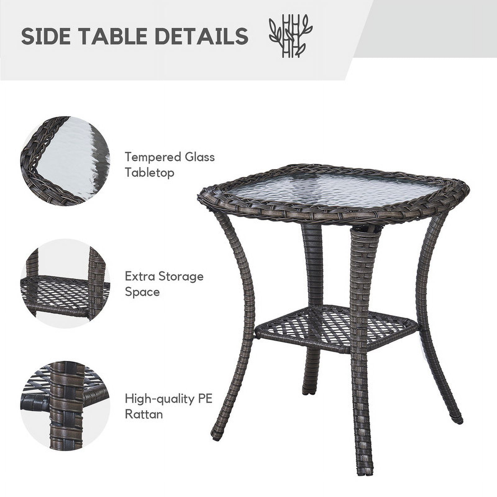 PARKWELL 5-Piece Outdoor Conversation Sets,Wicker Swivel Gliders with Ottomans,Side Table,Patio Seating Furniture with Blue Cushions,Gray Wicker