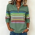 thumbnail image 2 of Tqcoqu Half-Zip Collar Fashionable Rainbow Striped Sweatshirt, Women V Neck Long Sleeve for Fall & Winter, 2 of 6