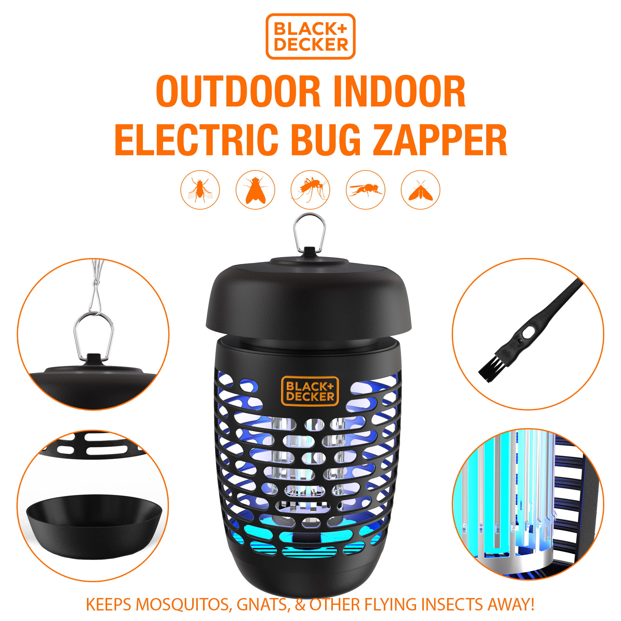 BLACK+DECKER Bug Zapper & Fly Trap-Mosquito Repellent- Gnat Killer Indoor &  Outdoor Electric UV Bug Catcher for Insects- 2 Acre Coverage for Home
