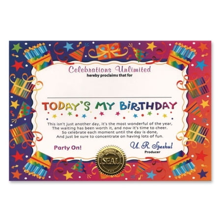 Beistle Today's My Birthday Certificate - 5" x 7" - Set of 6