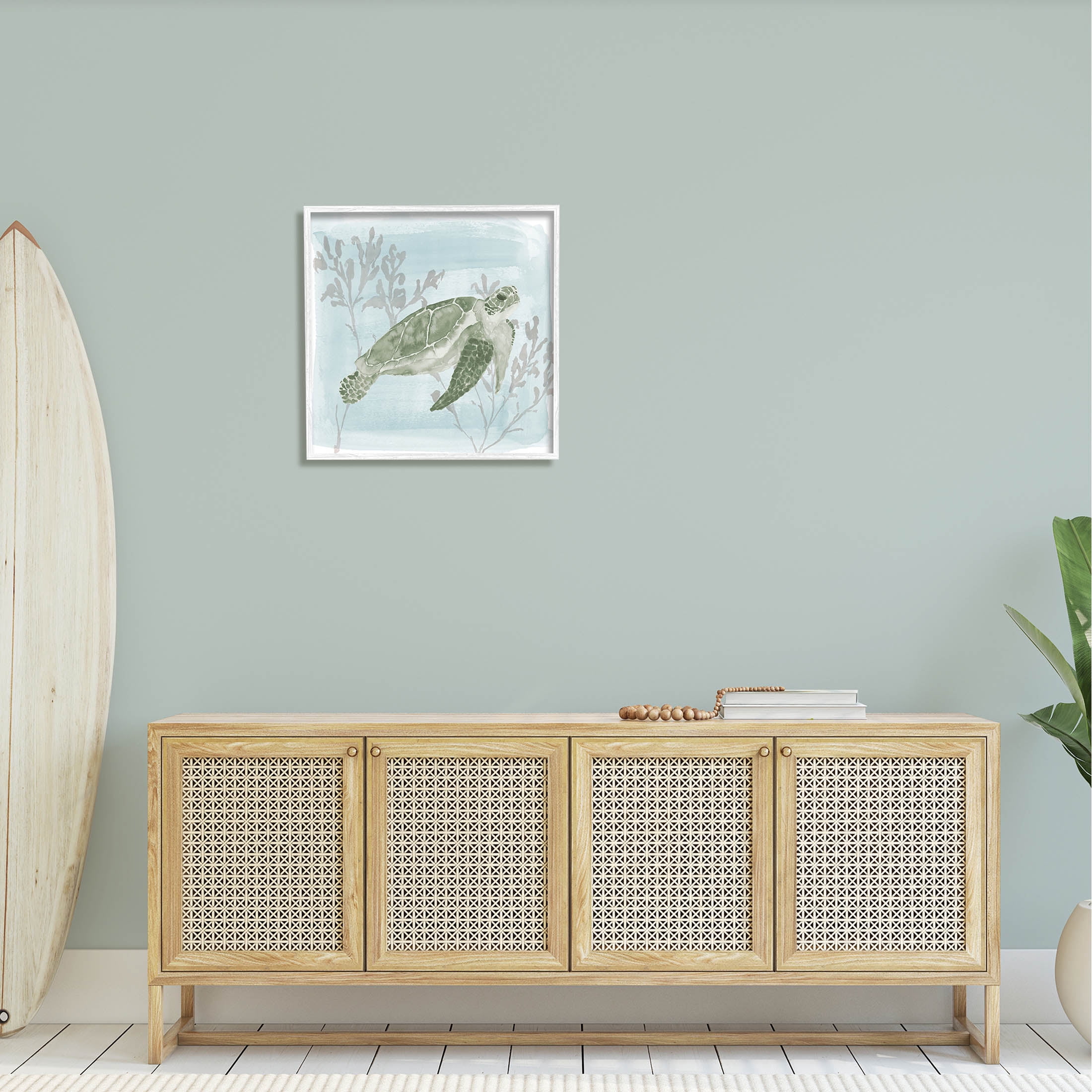 Swimming Tortoise Underwater Scene Animals & Insects Graphic Art White Framed Art Print Wall Art