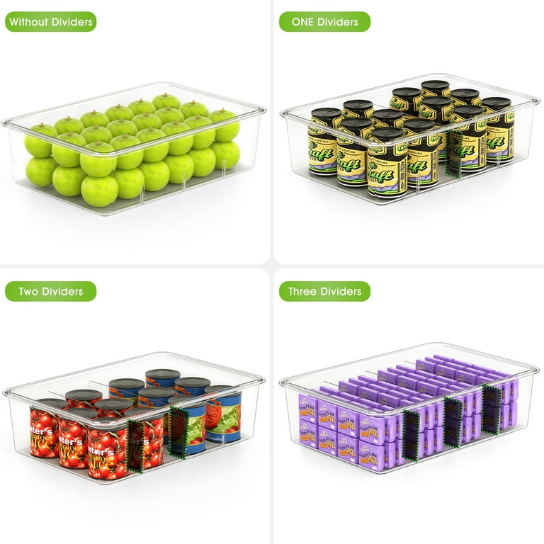 oannao Stackable Clear Refrigerator Organizer Bins with Lids - Large Plastic Food Storage Bins W Dividers, Acrylic Pantry Organization and Storage for