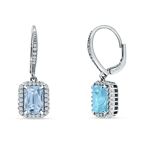 Blue Apple Jewelry Co. Emerald Cut Leverback Women Earrings Simulated Aquamarine 925 Sterling Silver