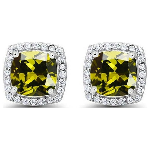 Paris Jewelry 14K White Gold 2 Ct Princess Cut Created Peridot Stud Earrings plated
