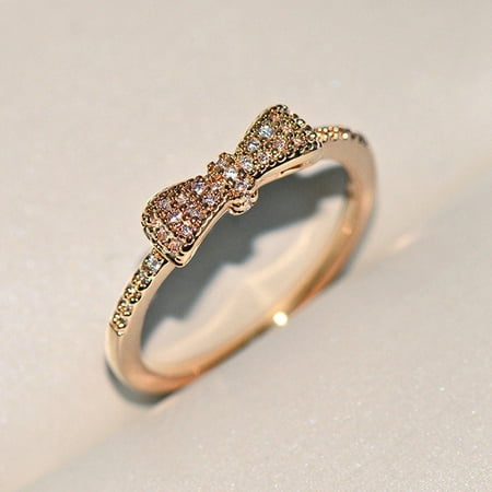 AkoaDa 2019 New Hot Womenand#39;S Fashion 14K Rose Gold Bow Ring Crystal Diamond Rhinestone Jewelry