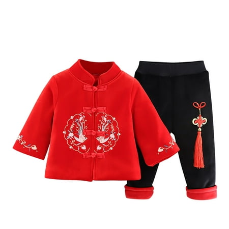 

MPWEGNP Baby Girl Boy Calendar Chinese New Year Tang Suit Red Hanfu Long Sleeve Fleece Lined Shirt Tops Winter Warm Pants Set Outfits Baby Clothe Set 3 6 Month Boy Sweatshirt