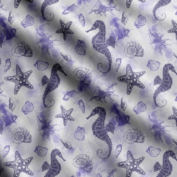 Soimoi Sea Shell Printed, Poly Canvas Fabric, Decor Sewing Fabric by The Yard 56 Inch Wide,Decorative Fabric for Curtains Tote Bags, Purple