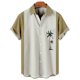 thumbnail image 2 of Camisas De Mezclilla Para Hombre Casual Hombres Solapa Estampado Manga Corta Puños Botón Puerto Estilo Floral Camisa Sand Beach Hawaiianss Summer Top (Khaki, M), 2 of 4