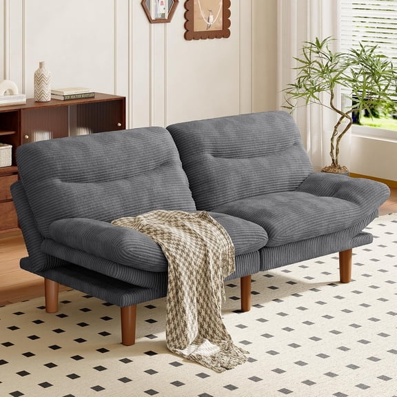 Amada Convertible Corduroy Futon Sofa Bed, 66 inch, Gray