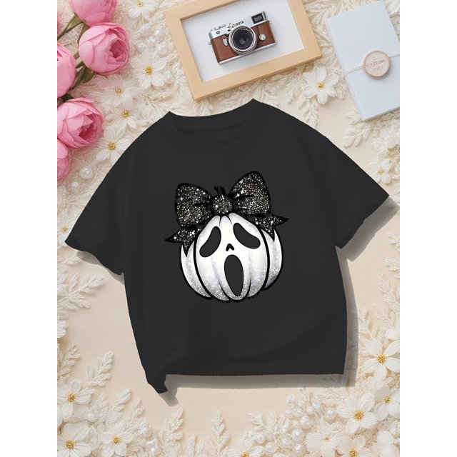 Halloween T-shirt - Cotton, Soft & Comfortable, Cute Panda with Bow Design, Casual Round Neck Tee for Boys & Girls, Perfect for Spring/Summer, Halloween Shirts
