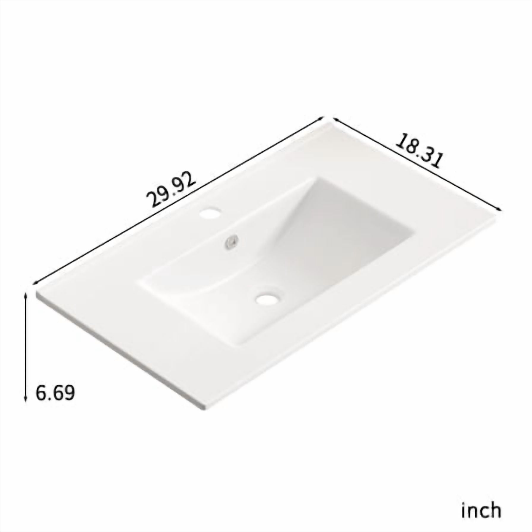 TICOZE Glossy White 30" Bathroom Vessel Sink, Durable Ceramic Bathroom Sink with Integrated Bathroom Vanity Sink Top, Pre-Drilled for Standard Faucet, Overflow Protection,Drain-Free Storage Design