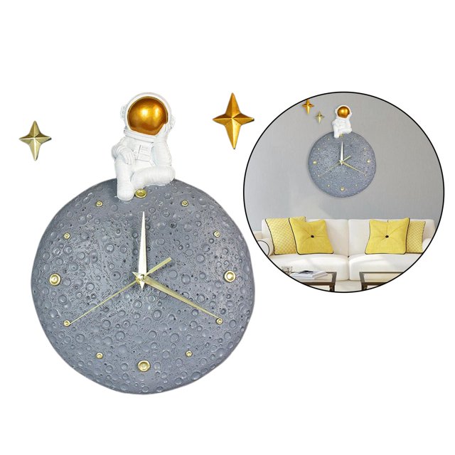 Reloj de pared creativo DIY astronauti Reloj de pared de resina con ornamento de estrella para sala de dormitorio cocina decoración para hogar blanco BLESIY Reloj de pared astronauta